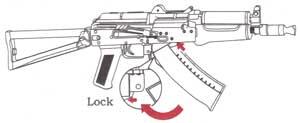 5. Set the magazine upward. Install the magazine illustrated. 1. First set the front. 2. Press the rear. 3.