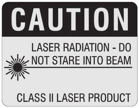 Failure to observe warnings can result in severe injury. Do not stare into the laser beam. Do not point the laser directly at the eye or indirectly off a reflective surface.