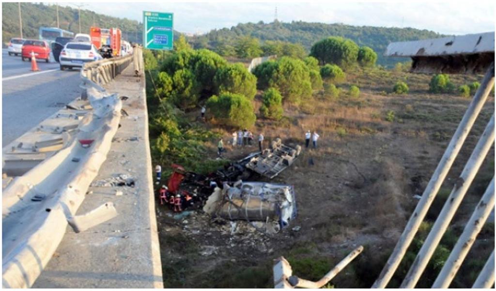 Figure 2. Bridge rail failure due to a heavy vehicle impact in Istanbul [Atahan, 2016] 2.