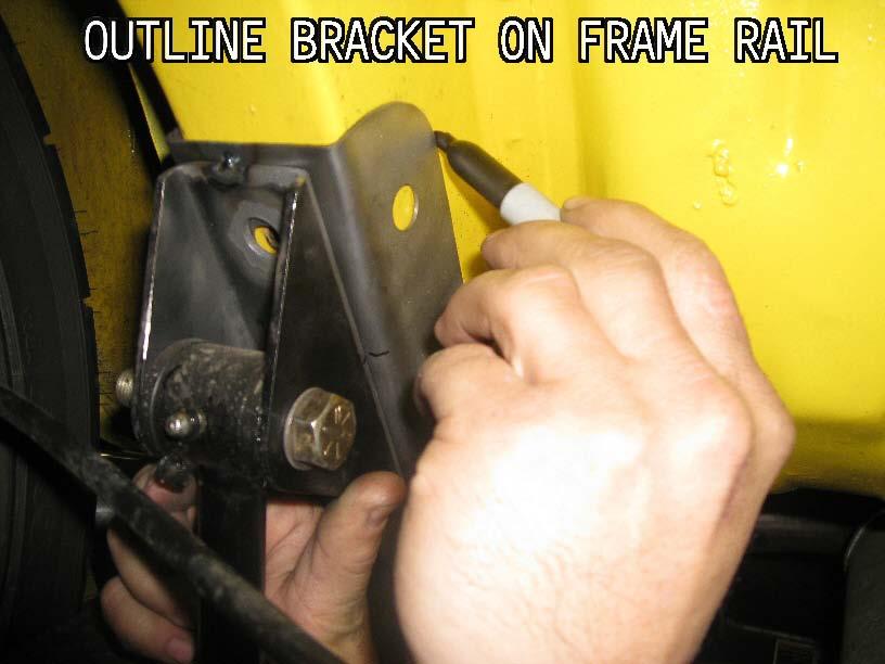 Place the reinforcement bracket onto the frame rail and position the sway bar triangle frame bracket up against the reinforcement bracket.