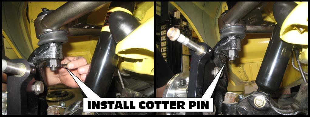 tighten until there is clearance for the cotter pin to be inserted into the ball