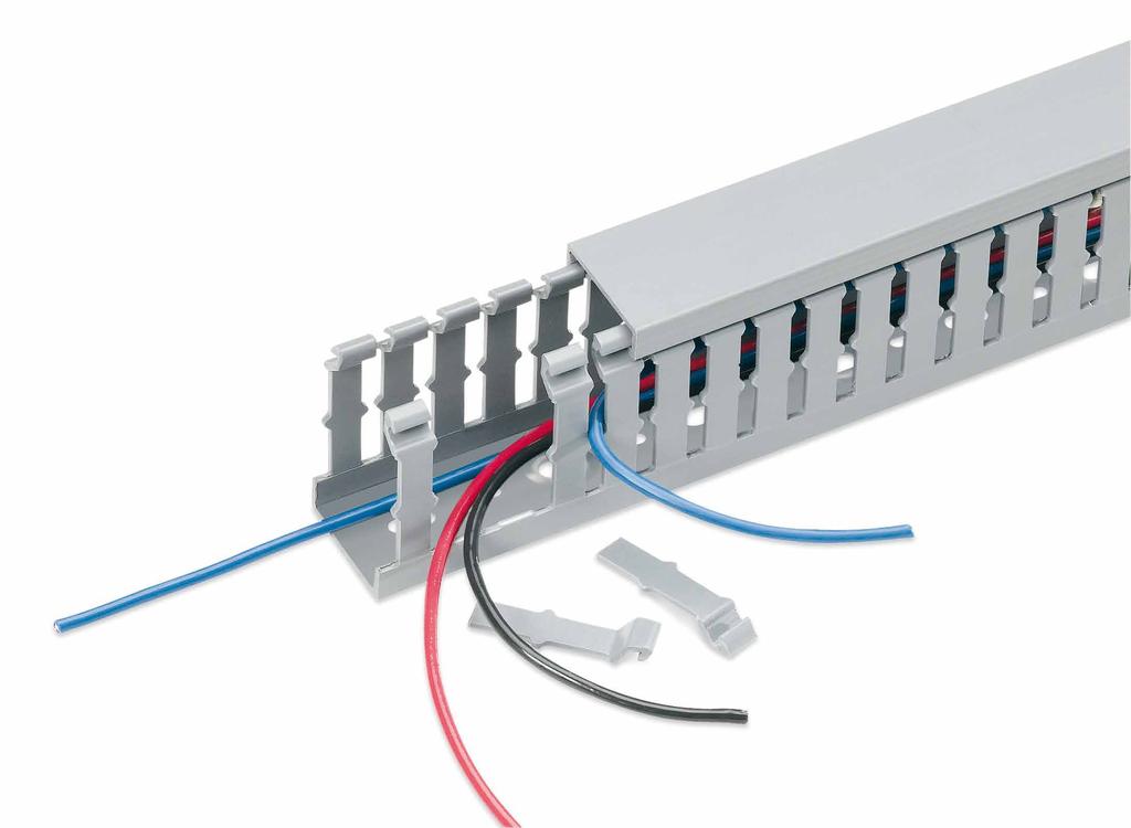 Narrow slot wiring duct A Designed to fit the spacing of high-density terminal blocks.