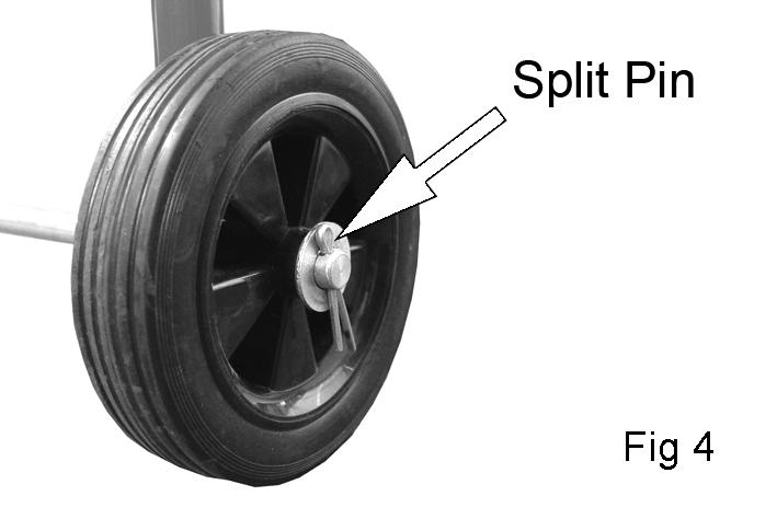 Slide a wheel onto each end of the axle followed by another washer. 4.