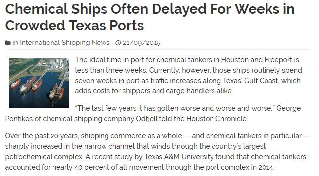 Time in port is an industry-wide problem Port time 1 (%) for major chemical