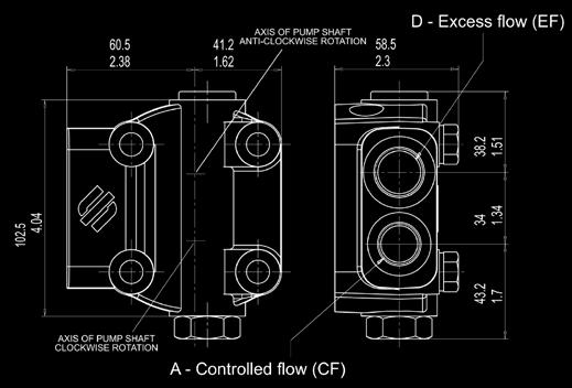 with pressure relief valve on priority flow line. CALIBRATED ORIFICE Φ d (mm/inch) FLOW RATE (l/min - gpm) ± 10% 1.5 /(0.06 ) 2.5 - (0.66) 2 /(0.08 ) 4 - (1.