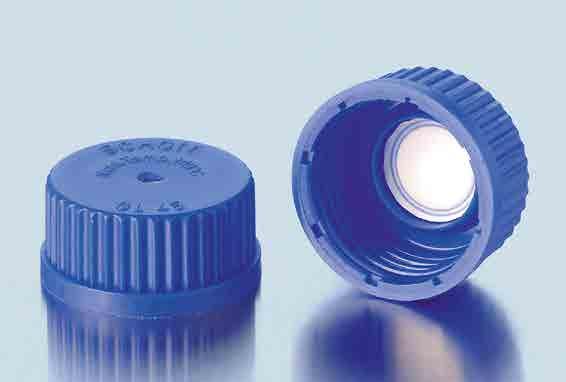SIMULTANEOUSLY POROUS AND SEALING: MEMBRANE CAP FOR DURAN LABORATORY GLASS BOTTLES 19 The membrane screw cap enables pressure equalization through a PTFE membrane, while the bottle remains tightly