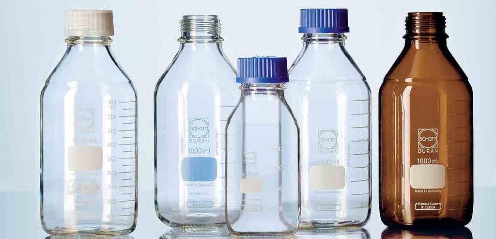 DURAN LABORATORY GLASS BOTTLES: THOROUGHLY PROVEN UNIVERSALLY APPLICABLE 03 DURAN laboratory glass bottles impress because of their outstanding properties.