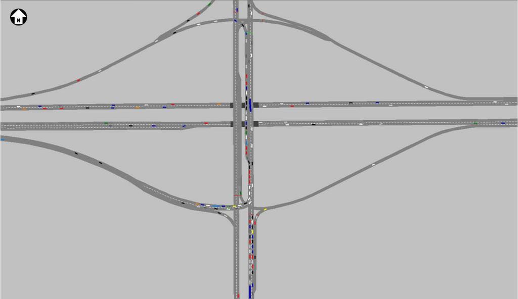 St. Interchange of the 2025 network included new geometry (southeast off-ramp and northeast on-ramp), which allows traffic movements not realized in the 2015 network.