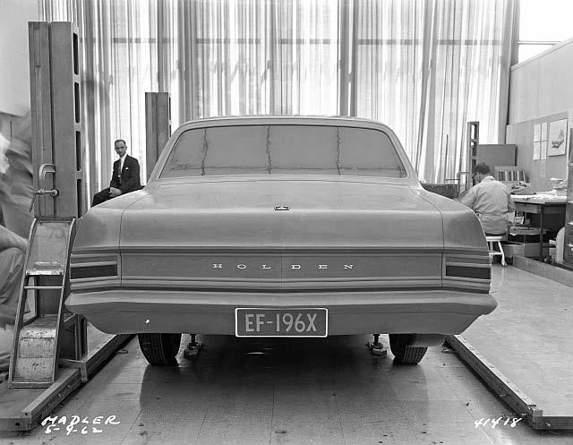 Holden s engineer Reg Hall sits and looks at the front end of the EF/HD in the GM styling studios in Detroit. Then a week later Mitchell came back to the studio and ordered us to lengthen them again.
