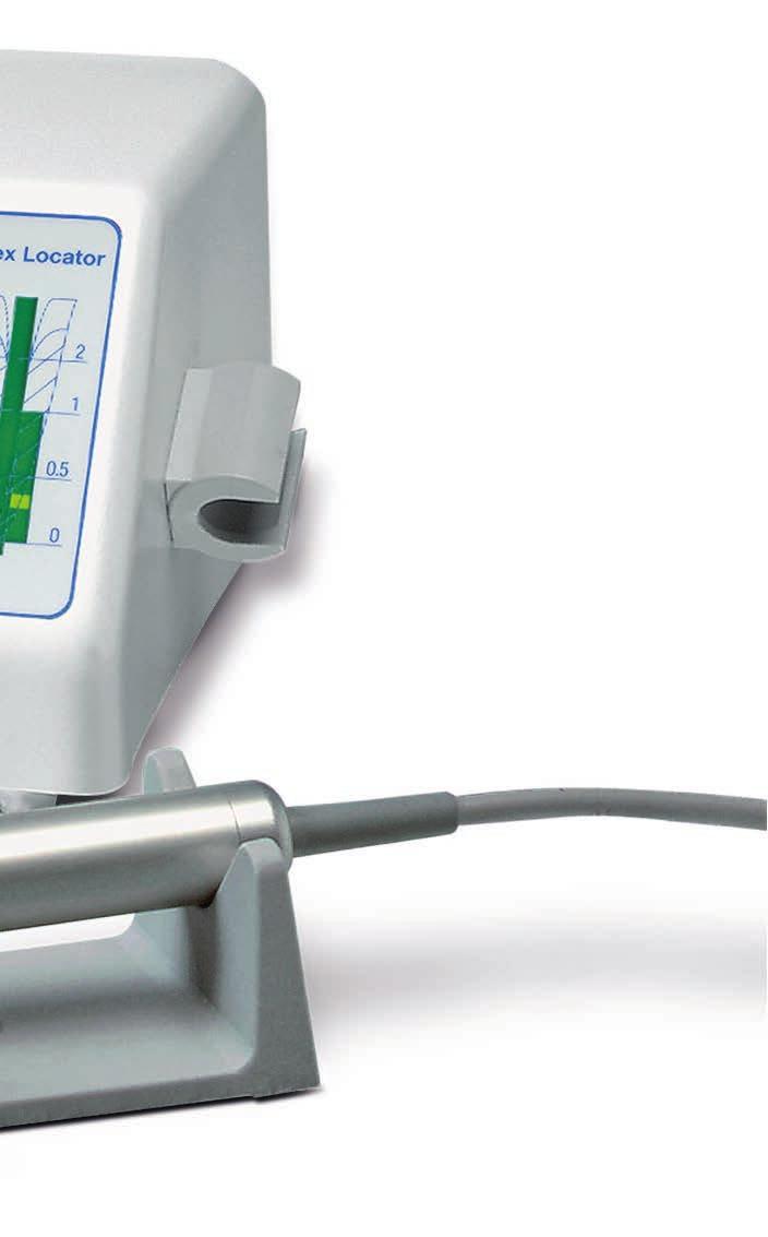 The TCM Endo V control unit for root canal preparation with Apex locator and preset keys for the automatic reduction of the rotational speed, the automatic stop function and the automatic reverse at
