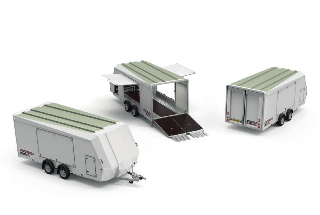 Gullwing doors create easy access when loading Daylight roof panel allows light to transmit through to create a bright working enviroment with inside the trailer Twin rear door ramp system allows for