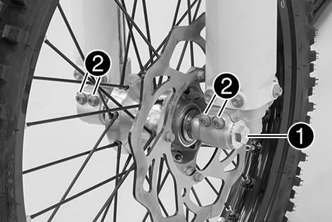 13 WHEELS, TIRES 61 13.1 Removing the front wheel Preparatory work Raise the motorcycle with the lift stand. ( p. 32) Main work Loosen screw by several rotations. Release screws.
