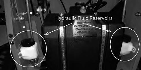 SERVICE SECTION SECTION 1: HYDROSTATIC SYSTEM The hydraulic fluid reservoirs are accessed by raising the operator pad. Notice the full cold line at the bottom of the tank.