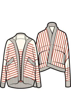 CONVERTIBLE CARDIGAN, OPEN- FRONT W/ STRIPES & POCKETS Style #: PS182002- Notes: *CONVERTIBLE STYLE: CAN BE WORN UPSIDE DOWN OR RIGHTSIDE UP *2 SIZES: S/M & L/XL