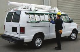 Rugged crossbows are low over van roof to reduce overall vehicle height and to facilitate loading and unloading. Auto Lock adjustable clamps firmly secure ladder to rack.