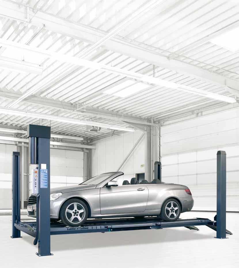 4-post lifts Perfect for wheel alignment Top quality and long service life, low maintenance requirements, simple and safe operability and numerous application options: vehicle reception, inspection,