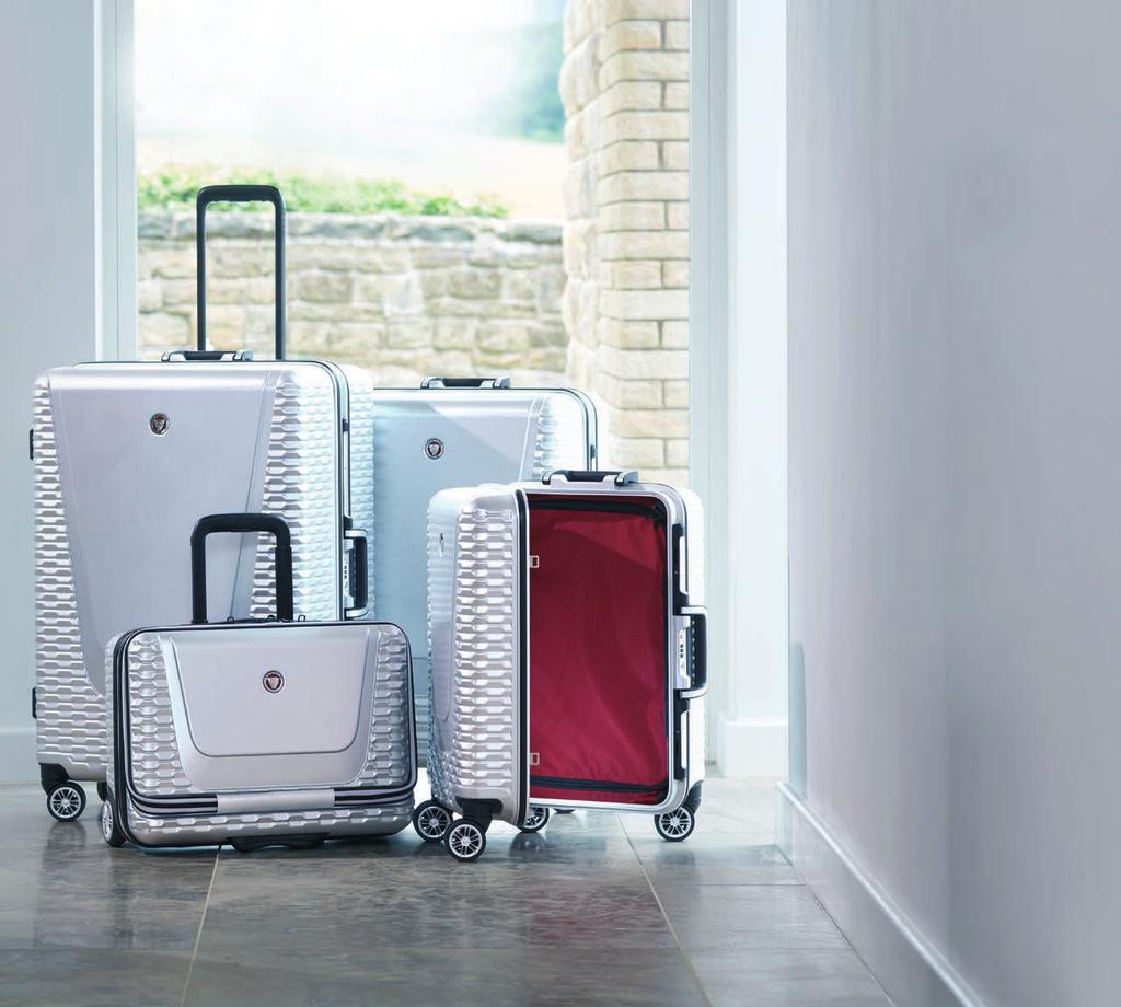 LUGGAGE A RANGE OF CONTEMPORARY LUGGAGE FEATURING ICONIC JAGUAR DETAILING. MADE FROM ULTRA-RESISTANT POLYCARBONATE, THEY TRANSPORT YOUR LIFE IN STYLE.