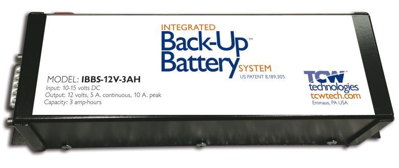 Integrated Back-up Battery System Model: IBBS-12v-3ah The Integrated Back-up Battery System, IBBS, is an electronic system that combines a Lithium-Iron-Phosphate (Li-Fe-PO4) battery pack, a charger