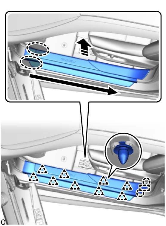 Place both hands in the gap in the vehicle and while pulling in the direction of the arrow shown in the illustration
