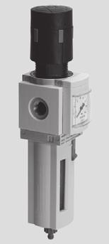 A filter regulator combines a filter and a pressure regulator into a single unit.