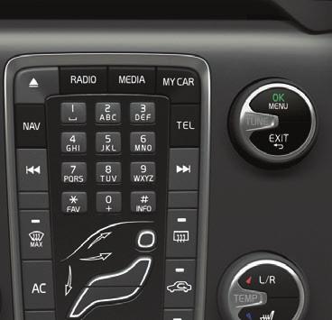 How do I navigate in the infotainment system? Press RADIO, Media, My CAR, NAV* or TEL* to select main source.