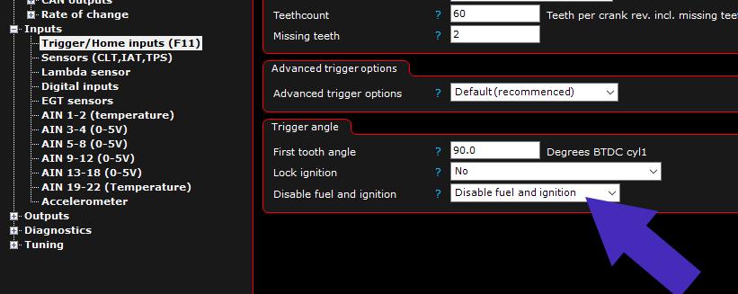 (Please re-enable when subsequently attempting to start the engine) Start cranking, check trigger polarity, adjust timing with an