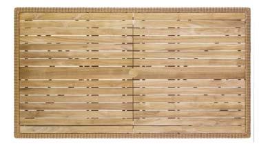 00 ID# 2367 Natural Flat Border/Teak Top/Steel F Rectangular Tabletop 63"x 35", Teak with Flat Natural Woven border, with