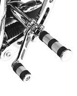 Kit includes chrome mounting plates, chrome footpeg supports and all necessary mounting hardware. Uses H-D male-mount footpegs. 49019-95 $149.95 Fits 95-10 FXD and 95-later FXDC models. c. Adjustable highway peg mounting kit d.
