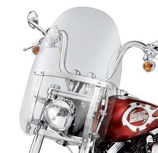 122 DYNA Windshields A. Quick-Release Compact Windshield Combine the classic Harley-Davidson windshield shape with a revolutionary new attachment system and you have the best of style and function.