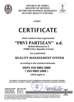We are certified for ISO 9001:2008, as well as ISO 14001:2004 ISO 18001:2007, we will continue