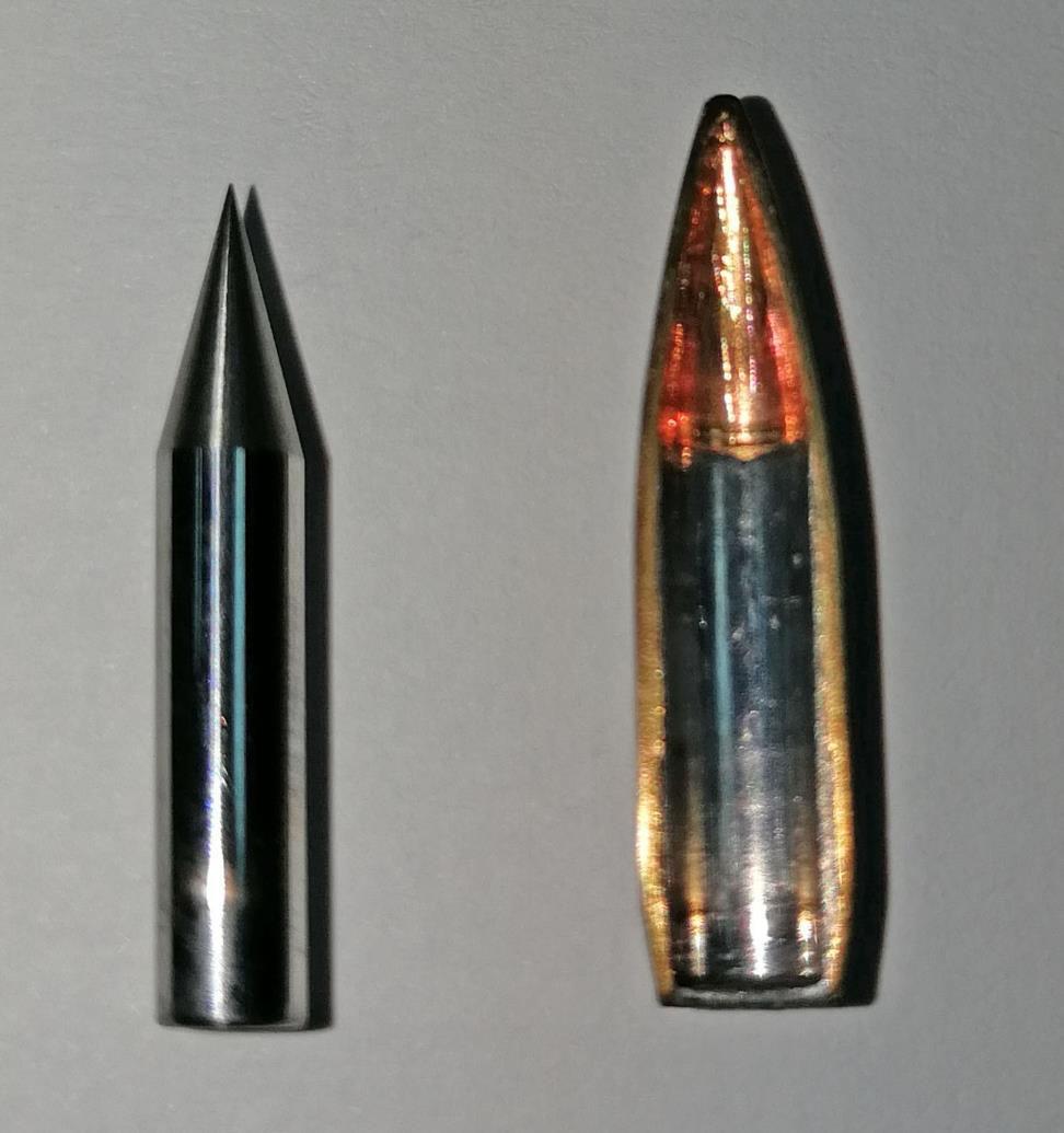 Stiletto rounds cut, showing the inside
