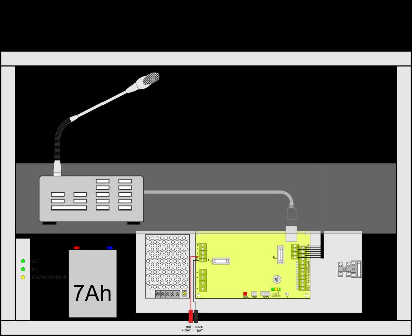 3. Connect the RJ45-RJ45 cable from the call station of the "CST BUS" to the "MIC" jack on the power supply board. Fig. 4.