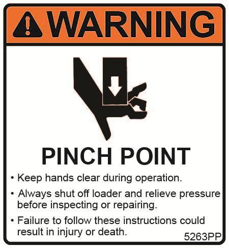Labels on Hydraulic Snow Blade/Pusher Combo Attachment 563PP PINCH POINT WARNING