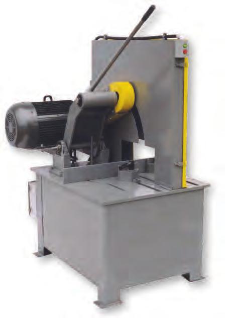 Front and side access doors. Semi-automatic: saw head returns at end of cut. Manual stock feed. Air over oil precise downfeed. Adjustable down stop limits depth of cut.