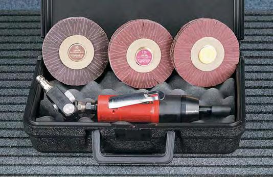 coated and non-woven nylon abrasives; 50103 1/4"-20 shank; 94300 Dynaswivel ; deluxe storage/carry case.