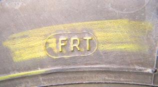 had run flat. The European FRT marking designates this as a tire designed for free rolling, not drive axle, use.