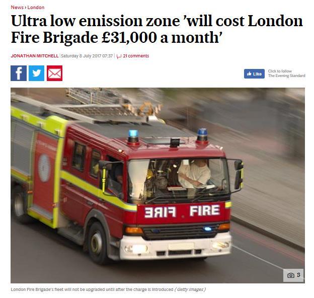 LFB/ TfL MOU Pumping Appliances at stations in congestion zone replaced before April 2019 All other HGVs (except national resilience) replaced by