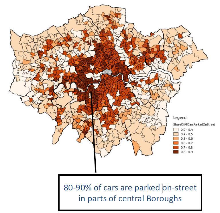 Recharge the Future: Key Modelling Requirements Must be able to model changing load growth on individual assets. Share of cars parked on-street by MSOA.