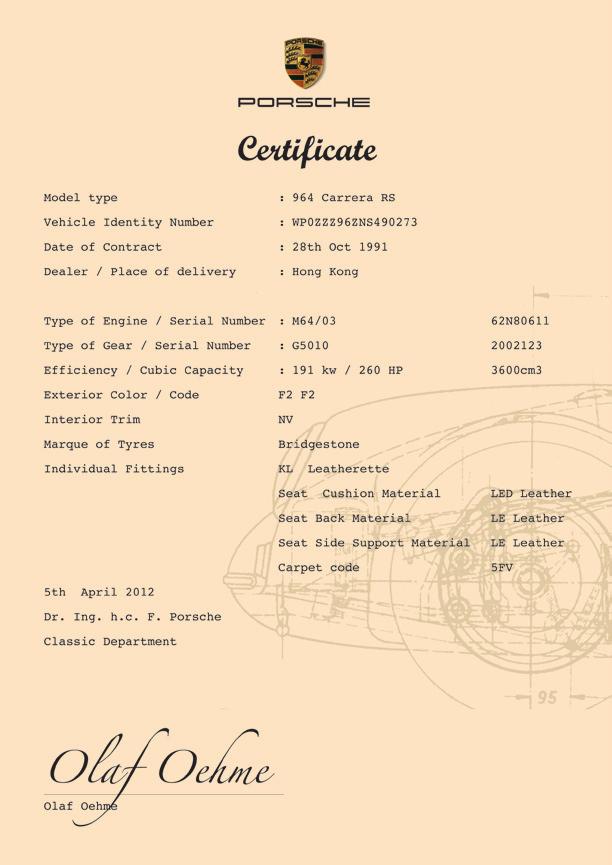 Classic Car Birth Certificate The certificate provides the E.g.
