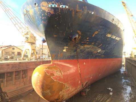 Constraints Hull coating application Dry Dock is done in China.