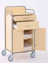 Linen ward carts are also available in Topline execution, made of High Pressure Laminate (HPL) coated plate with 2 mm ABS edge strip (see page 33). Topline offers significantly lower weight.