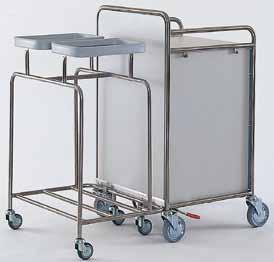 Ward carts and linen hampers are linked by pushing the foot pedal, linking the units and finally release the pedal.