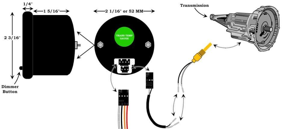 Transmission Temperature Gauge For Product Numbers: MT-DV12, MT-WDV12 Red: 12v Constant (un-switched) Source (+) Black: Vehicle / Engine Ground (-) White: 12v Ignition (switched) Source (+) Black: