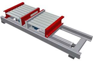 With guide pins for positioning KE500 Transfer car, driven, low built with roller conveyor.