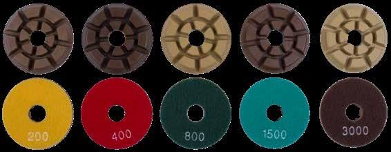 HYBRID METALLIC POLISHING PADS Utilizes a hybrid bond of metal and resin to remove any remaining scratches and prepare the floor for final polishing.