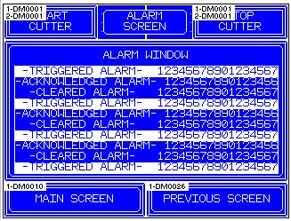 The alarm screen is for viewing alarms sent by the