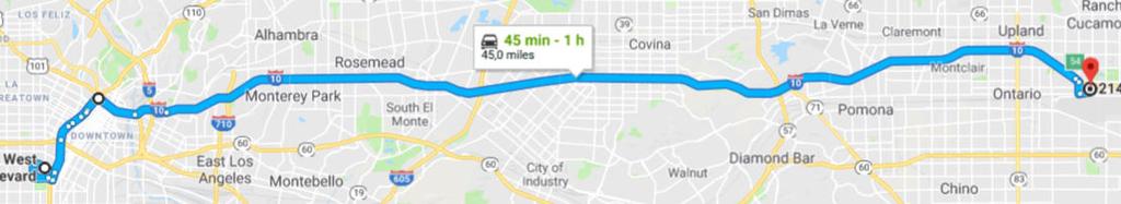 A topographical map of this route is depicted below in Figure 2-2. Figure 2-2: Topographic Map of Urban Driving Route in Downtown Los Angeles The Highway Route shown below in Figure 2-3 is approx.