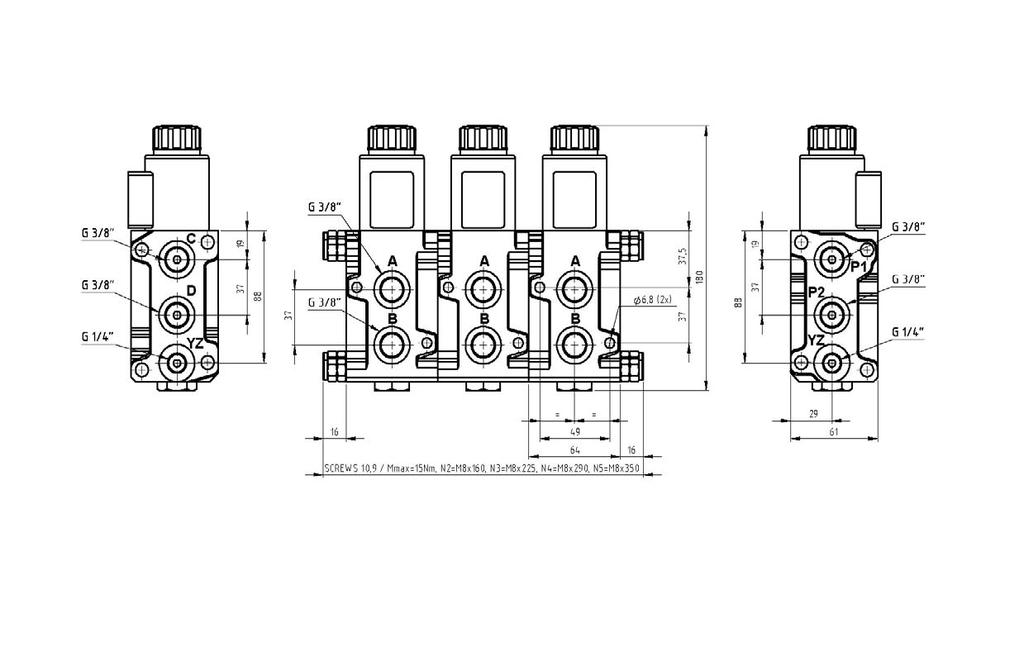 SVK Schematics of two SVK valves assembled together allowing