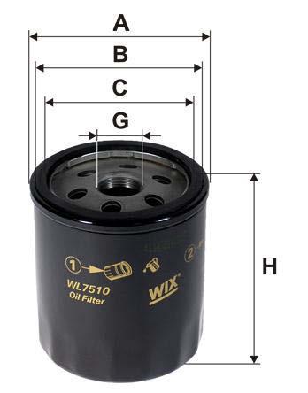 WL7510 Oil Filter DIMENSIONS [mm] : A: 77 B: 71 C: 62,5 D: E: F: G: UNF