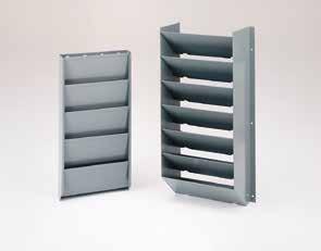 : CB7 7-Slot Literature Rack Mount on partition or other vertical surface. 6-3/4 deep pockets. Overall size: 4-3/4 W, 8-7/8 H, 7 D.